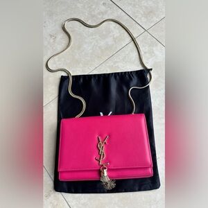 Hot Pink Leather Classic Shoulder/ Crossbody Bag / Gold tassel w hardware